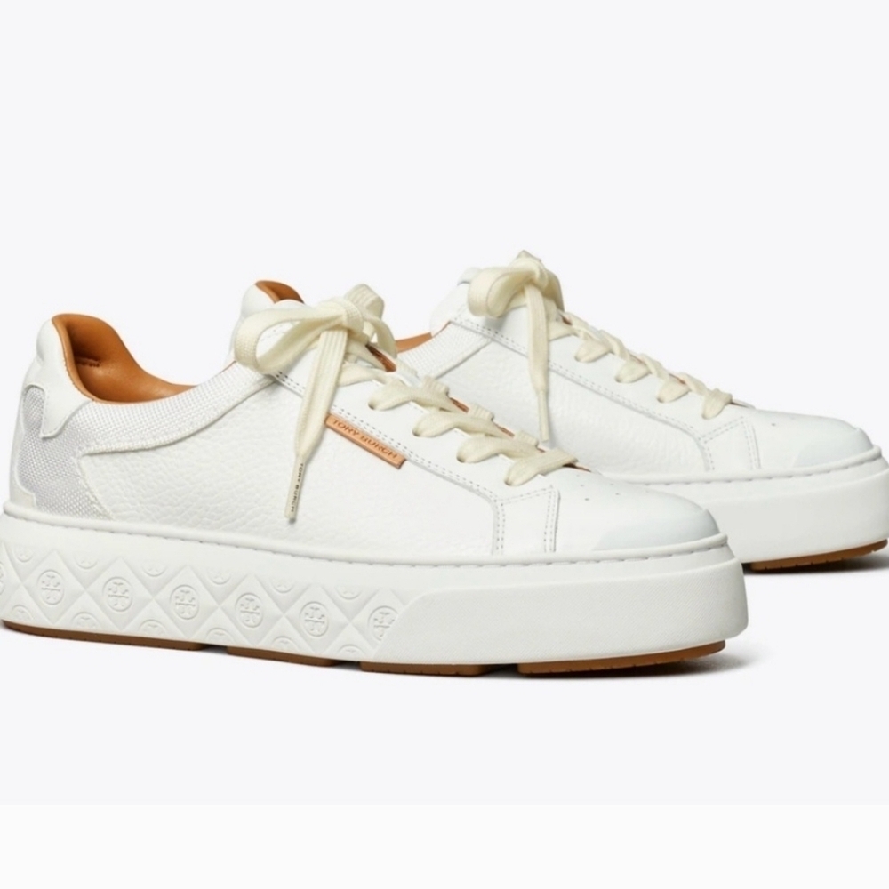 Tory Burch Women's Ladybug Leather Logo Platform Sneakers Shoes Sz 8.5m